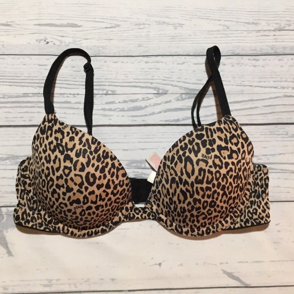 Victorias Secret PINK Plunge Cheetah Black Tan Bra